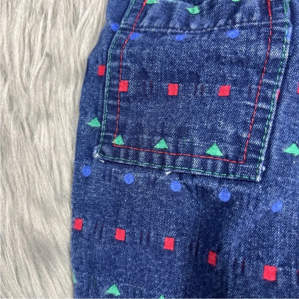 Vintage Baby Boys Oshkosh Bgosh Denim Blue Red Green Jumpsuit